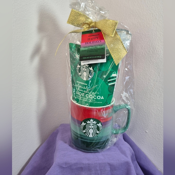 Starbucks 2021 Holiday Gift Set Coffee Hot Cocoa & 15 oz Brushstroke Mug New - Picture 2 of 9